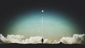 Sky, Art, Moon, Horizon, Silhouette HD wallpaper