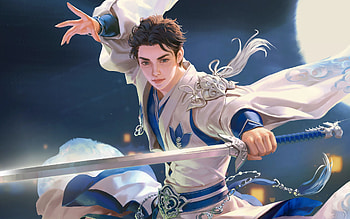 Fantasy man, man, seunghee lee, blue, white, frumusete, fantasy, art HD wallpaper