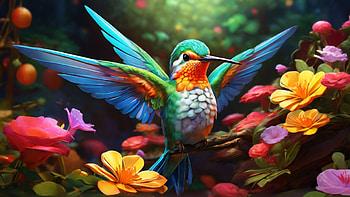 Hummingbird, hummingbird, bird, flower, tree, colorful HD wallpaper
