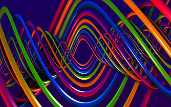 3d multicolored threads, 3d threads background, 3d interlacing of threads, colored threads, purple background, 3d threads HD wallpaper