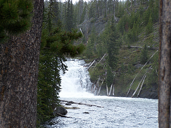 Waterfall behind rock formation West Yellowstone, Waterfalls, Landscape, National Parks, Mountains HD wallpaper