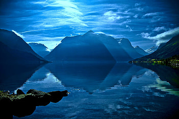 BLUE MOUNTAIN LAKE, clouds, sky, lake, mountain HD wallpaper