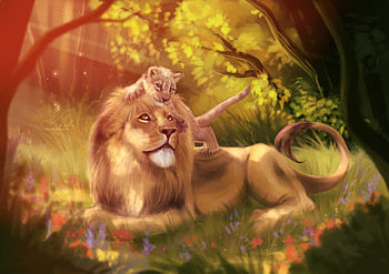 Dad And Son, tiger, love, artist, artwork, digital-art, deviantart HD wallpaper