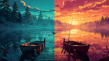 Twin-Tone Secluded Fishing Spot — Dock, Boat, Lake HD wallpaper