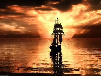 Ship, Sunset, Vehicles, Ocean, Sky HD wallpaper