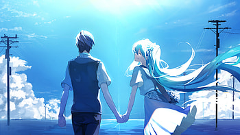 Anime Couple Holding Hands Hatsune Miku, anime-girl, anime-boy, love, hatsune-miku HD wallpaper