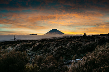 Landscape, Nature, Twilight, Mountain, Fog, Dusk, Volcano HD wallpaper