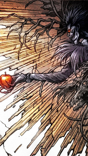 Ryuk taking apple, anime, deathnote, ryuk, light yagami, shinigami HD phone wallpaper