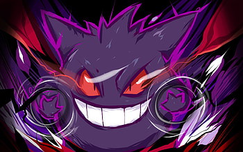 Gengar, Mischevious grin, Purple haze, Eerie specter HD wallpaper