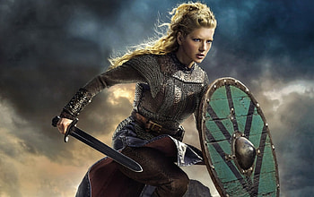 Vikings (2013– ), shield, sword, Katheryn Winnick, girl, actress, vikings, woman, tv series, history, lagertha HD wallpaper