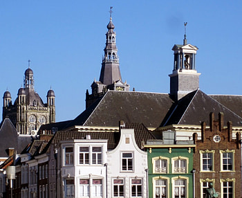 Den Bosch, the Netherlands, blue, architecture, city, sky, beautiful, church, houses HD wallpaper