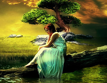 Relaxing, nature, fantasy, 3d, woman HD wallpaper