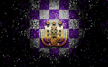 RSC Anderlecht, glitter logo, Jupiler Pro League, violet white checkered background, soccer, belgian football club, Anderlecht logo, mosaic art, football, Anderlecht FC HD wallpaper