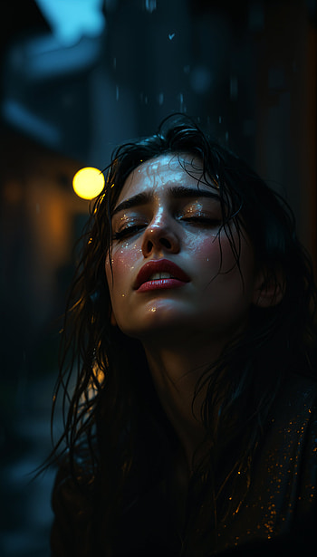 Emotional Rain: A Reflective , crying, portrait, rain, woman, night HD phone wallpaper