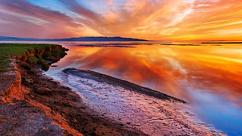 Colorful Sky at the shore, sea, clouds, colors, landscape, evening, sunset HD wallpaper