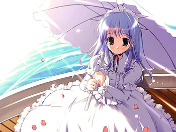 Anime, Girl, Stroll, Boat, Umbrella HD wallpaper
