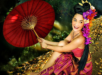 HAPPY WITH HER UMBREALLA, umbrealla, model, flowers, pretty face HD wallpaper