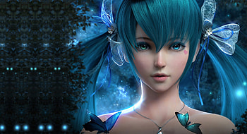 Blue Hair Anime Girl, anime-girls, anime, butterfly, artwork, artist, digital-art HD wallpaper