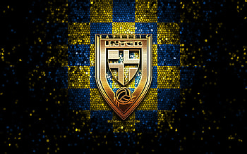 NK Inter Zapresic, glitter logo, HNL, blue yellow checkered background, soccer, croatian football club, Inter Zapresic logo, mosaic art, football, Inter Zapresic FC HD wallpaper