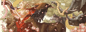 :), deer, animal, flute, art, fantasy, eagle, wolf, lion HD wallpaper