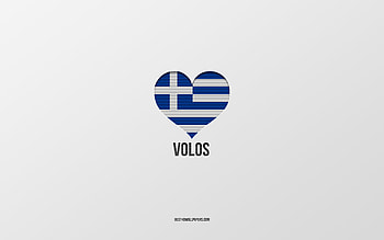 I Love Volos, Greek cities, Day of Volos, gray background, Volos, Greece, Greek flag heart, favorite cities, Love Volos HD wallpaper