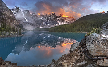Moraine Lake, reflection, mountains, Banff NP HD wallpaper