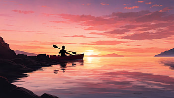 Kayaking, kayak, sunset, sea, ocean, evening HD wallpaper