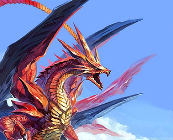 Neo Bahamut, yellow eyes, scales, final fantasy series, final fantasy, dragon, ff7, aeon, wings, horns, tail, anime, cool, clouds, video games, sky, bahamut, ffvii HD wallpaper