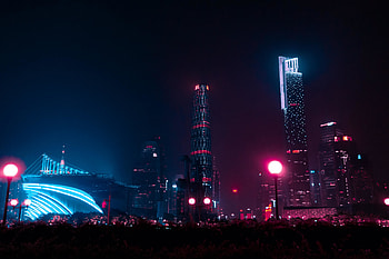 Evening, buildings, cityscape, dark, city HD wallpaper