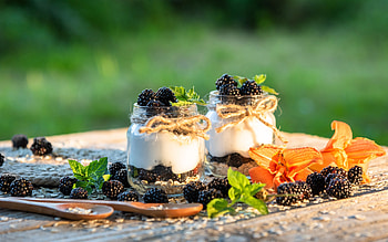Yogurt and Blackberries, fruit, berries, yogurt, blackberries HD wallpaper