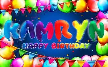 Happy Birtay Kamryn, , colorful balloon frame, Kamryn name, blue background, Kamryn Happy Birtay, Kamryn Birtay, popular american male names, Birtay concept, Kamryn HD wallpaper