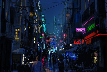Asthetic, sky, road_surface, city, street, sad, black, dark, anime, lights HD wallpaper