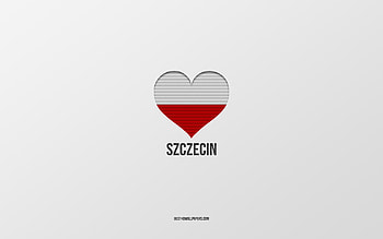 I Love Szczecin, Polish cities, Day of Szczecin, gray background, Szczecin, Poland, Polish flag heart, favorite cities, Love Szczecin HD wallpaper