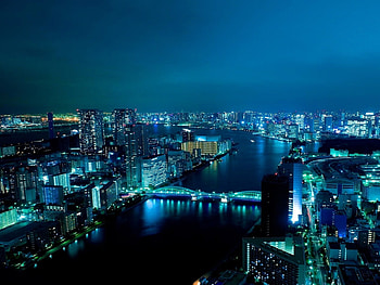 Landscape, Cities, Rivers, Night HD wallpaper