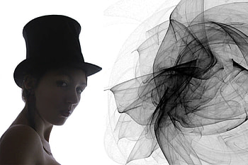 Gothic City Girl, gothic, top hat, black and white, smoke, graph, woman HD wallpaper