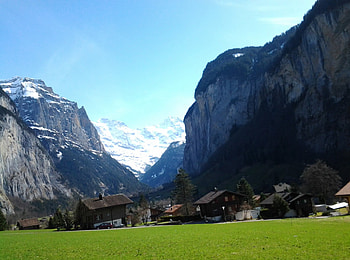 the village, sky, switzerland, field, village HD wallpaper