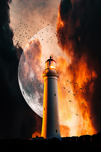 Lighthouse, moon, flame HD phone wallpaper