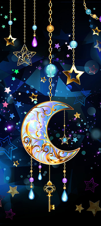 Colorful Night Moon, beautiful, art, premium, world, Luxury, Star HD phone wallpaper