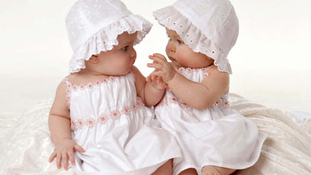 Two Cute Girl Babies Are Wearing White Dress And Cap Cute HD wallpaper