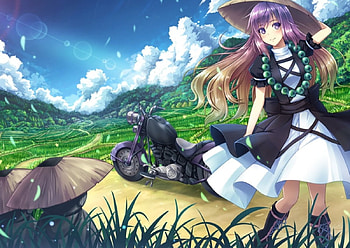 cute girl, blue sky, anime, pretty, beautiful, girl, hat HD wallpaper