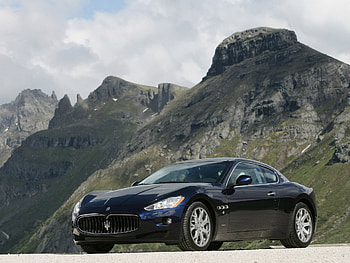 Maserati In The Mountains, mazerati, black, mountains, car HD wallpaper