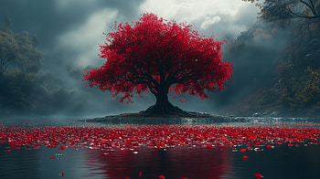 Red Tree, tree, Red Lake, landscape, AI Art HD wallpaper
