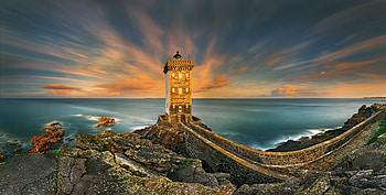 Old, vintage, lighthouse, architecture, sunset, coast HD wallpaper