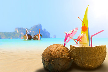 Tropical Drinks, sea, tropical, coconut, fresh, drink, beach HD wallpaper