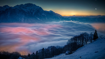 landscape, mountain, sky, sunset, snow, Snowy Mountain HD wallpaper