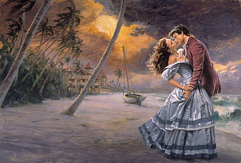Midnight Waltz, digital, art, fantasy, love, snow, couple, kiss, romance, beautiful HD wallpaper