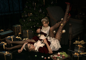 Christmas maids, black, maid, craciun, christmas, lights, loull, girl, lou ll, fantasy, fantast HD wallpaper