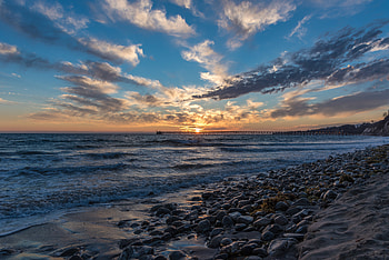 Nature, Sunset, Stones, Sky, Sea, Pier HD wallpaper