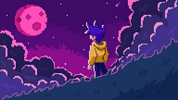 Night Of Falling Stars, 8-bit, artist, artwork, art, digital-art, sky, clouds, sun, purple, artstation HD wallpaper