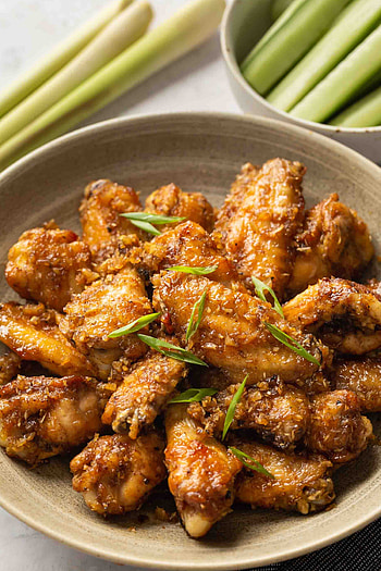 Air-fried chicken wings, Lemongrass seasoning, Crispy texture, Delicious snack HD phone wallpaper